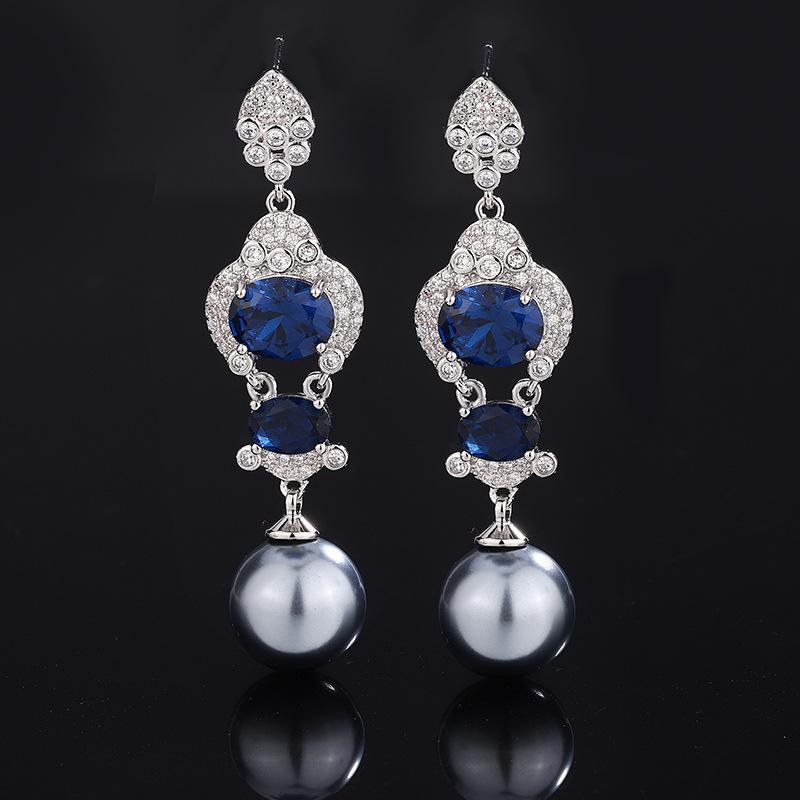 Ювелирные изделия Серьги с высоким чувством Вставные серьги с имитацией королевского синего жемчуга Серьги с имитацией натурального жемчуга Серебряная игла