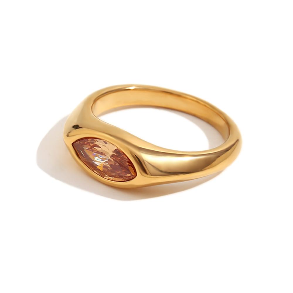 Кольцо-печатка EBbelle Horse Eye Zircon, цветное, гипоаллергенное, из нержавеющей стали 316L, ювелирное изделие с позолотой 18 карат