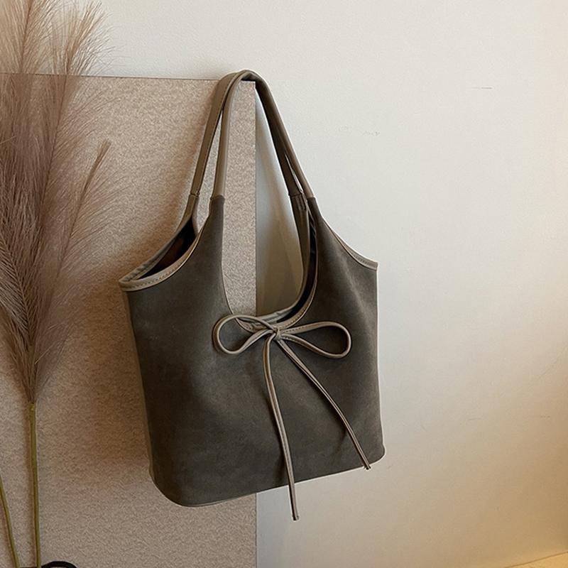 Женская сумка-тоут из искусственной кожи с бантом, большая вместимость, замшевая однотонная дизайнерская сумка через плечо с верхней ручкой, большая рабочая сумка