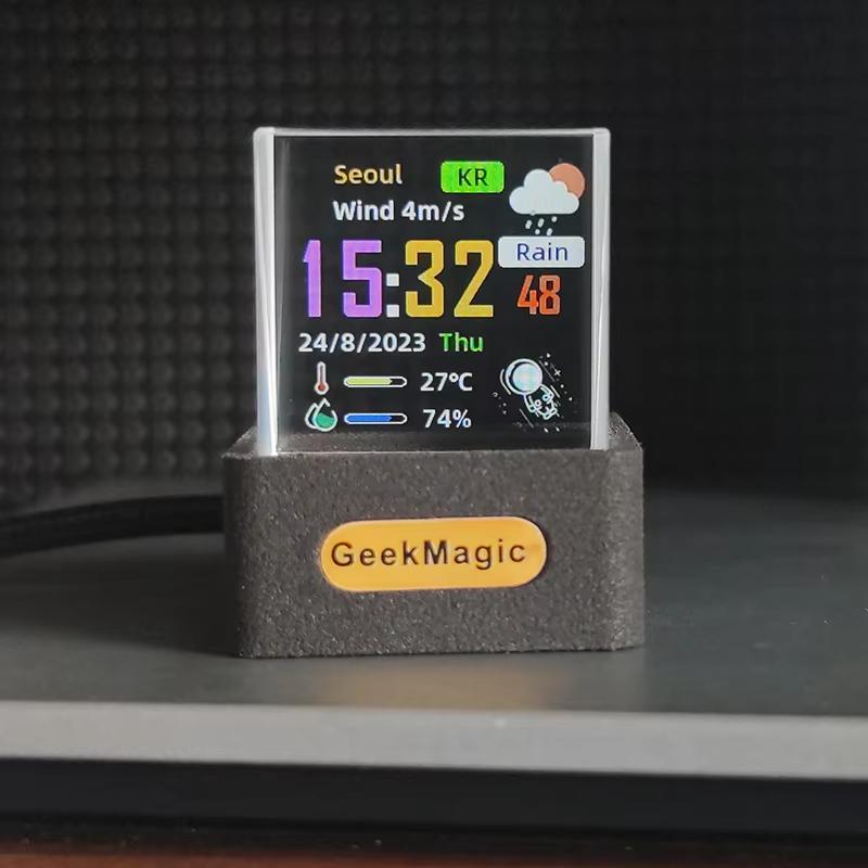 Crystal Cube Photo Display Holographic Desktop Smart Weather Station Digital Clock with GIF Animations Album