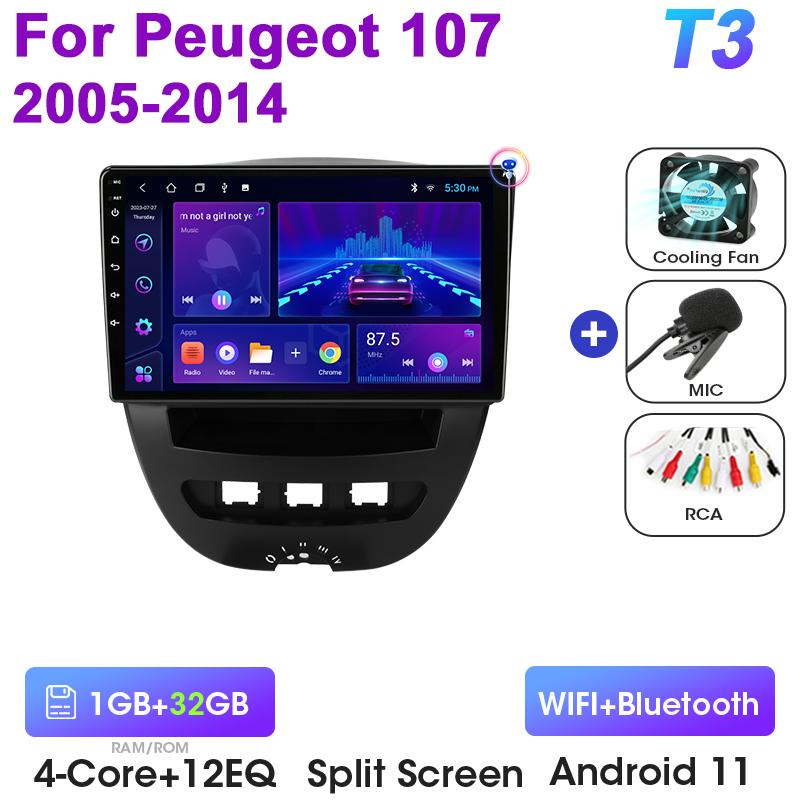 Для Peugeot 107 Toyota Aygo Citroen C1 2005 - 2014 2 Din Android 12 Автомагнитола Радио Мультимедийный Видеоплеер GPS 4G Carplay Auto