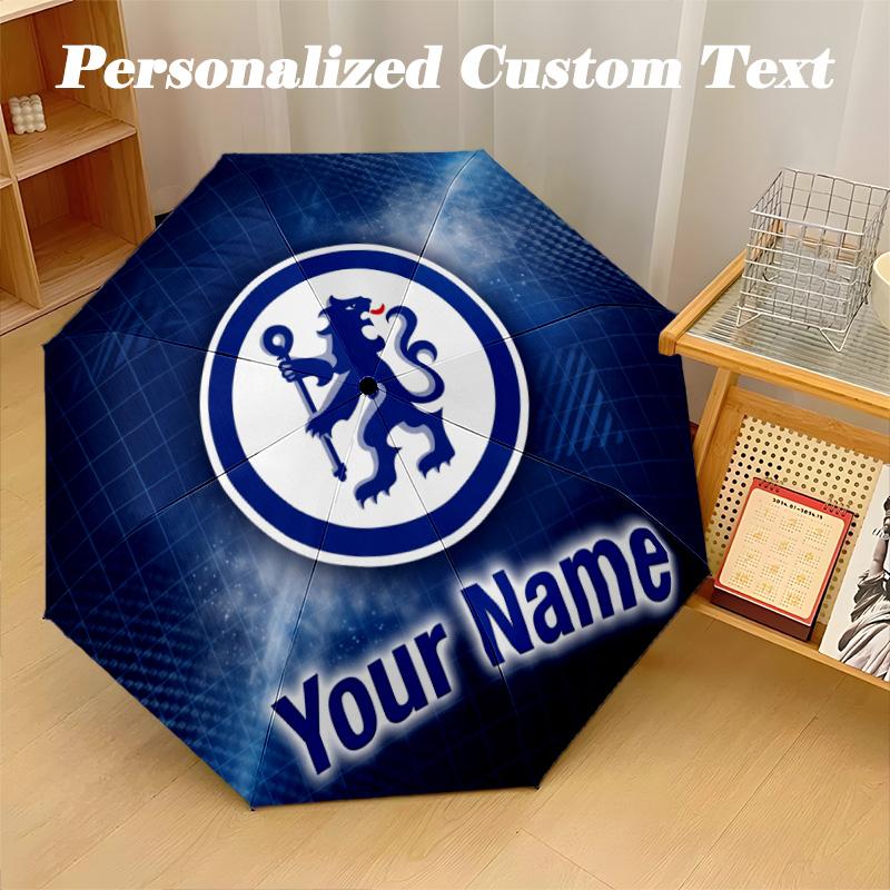 Автоматически складывающийся зонт с 8 ребрами, принт Chelsea FC, индивидуальное имя, текст, портативный дождевик