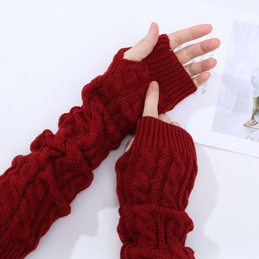 Women Man Autumn Winter Imitation Sleeves Knitted Mittens Long Gloves Arm Warmers Twist Pattern