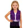 Sparkly Sequin Fringe Vest for Girls: Sleeveless Open Front Crop Top Waistcoat with Tassels, Perfect for Dance Recital & Show