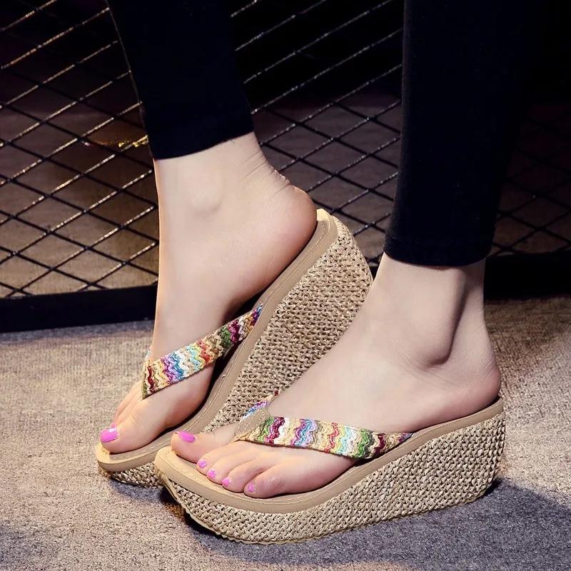 Wedge Heel Shoes Casual Women's Slippers and Ladies Sandals Stylish 2024 Trend Easy Wears Slides Normal Luxury Chic Elegant