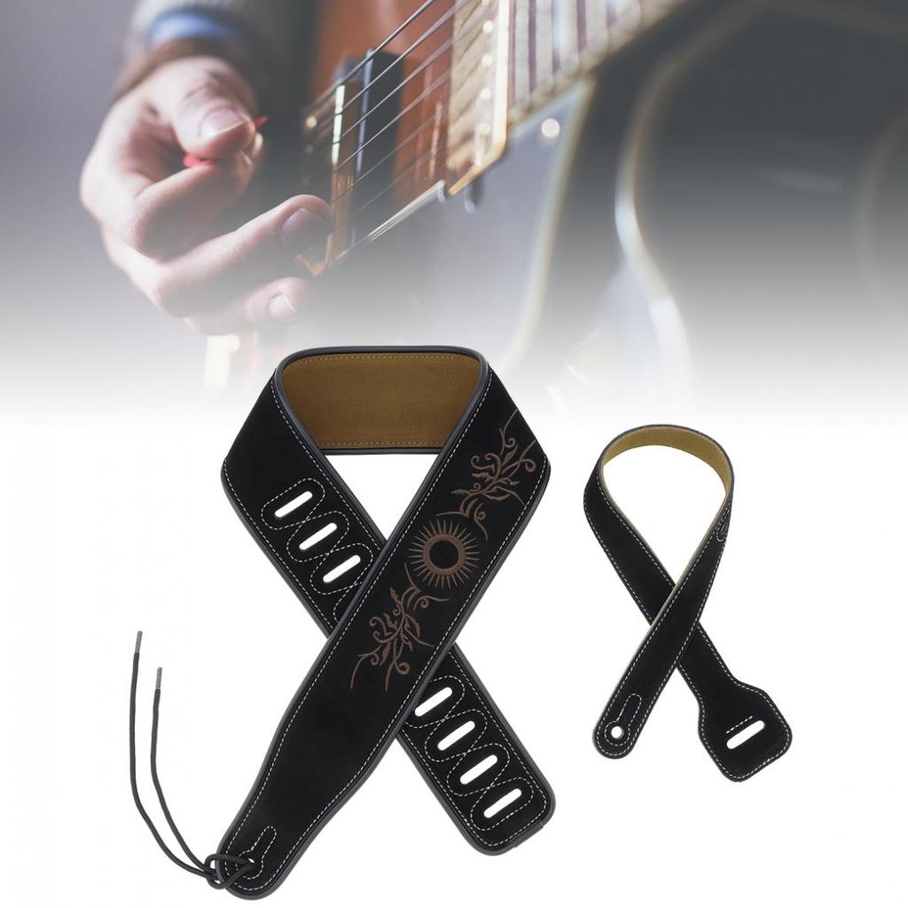 Ремешок для гитары из коровьей замши с цветочным узором и вышивкой с антифрикционным дизайном для электробаса