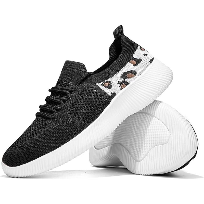Ladies' Leopard Print Flat Casual Shoes Summer Breathable Outdoor Sneakers Anti-Slip Wear-Resistant Soft Outsole Walking Shoes