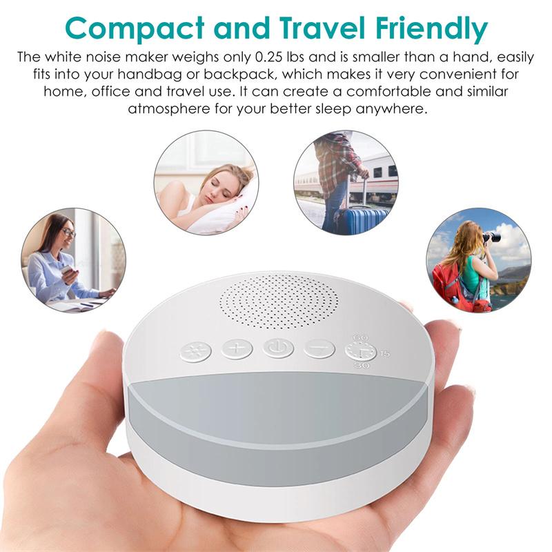 1200Mah Portable Usb Rechargeable White Noise Machine With Night Light, 9 Soothing Sounds, Timer Shutdown For Home/Office Use