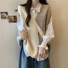 Весна и осень контрастный цветной свитер жилет с вышивкой для женщин дизайн нерегулярный свободный и тонкий безрукавный трикотажный жилет женский