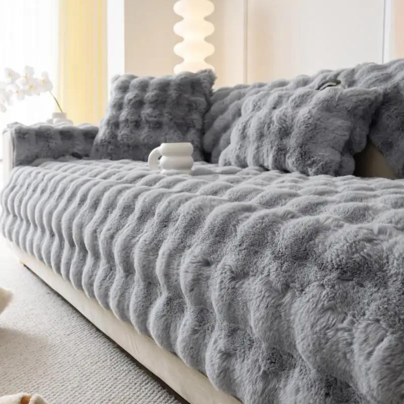 Мягкий плюшевый коврик для дивана с кроликом, зимняя теплая подушка для дивана для гостиной, утолщенный пылезащитный защитный чехол для мебели, домашний декор