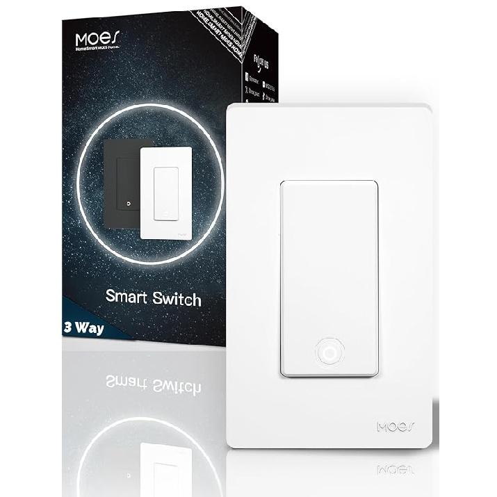 MOES Zigbee 3 Way Double Light Switch, 2 Gang Smart Wall Switches Single Pole, Require Neutral Wire, Support Remote Control, Compatible with