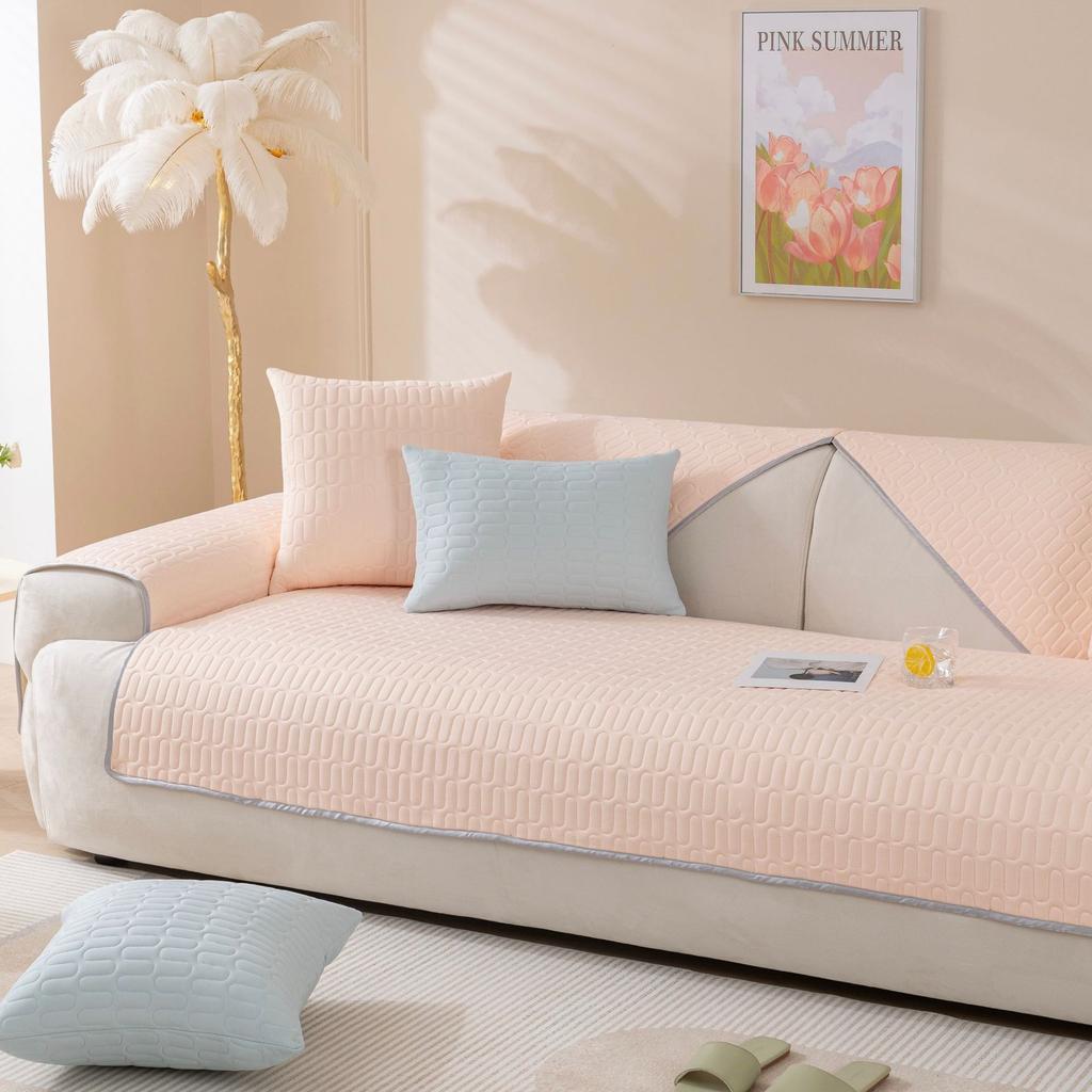 Ice Silk Sofa Cushion Summer Non-Slip Seat Cover Modern Sofa Protector Cool Comfortable Breathable Fabric