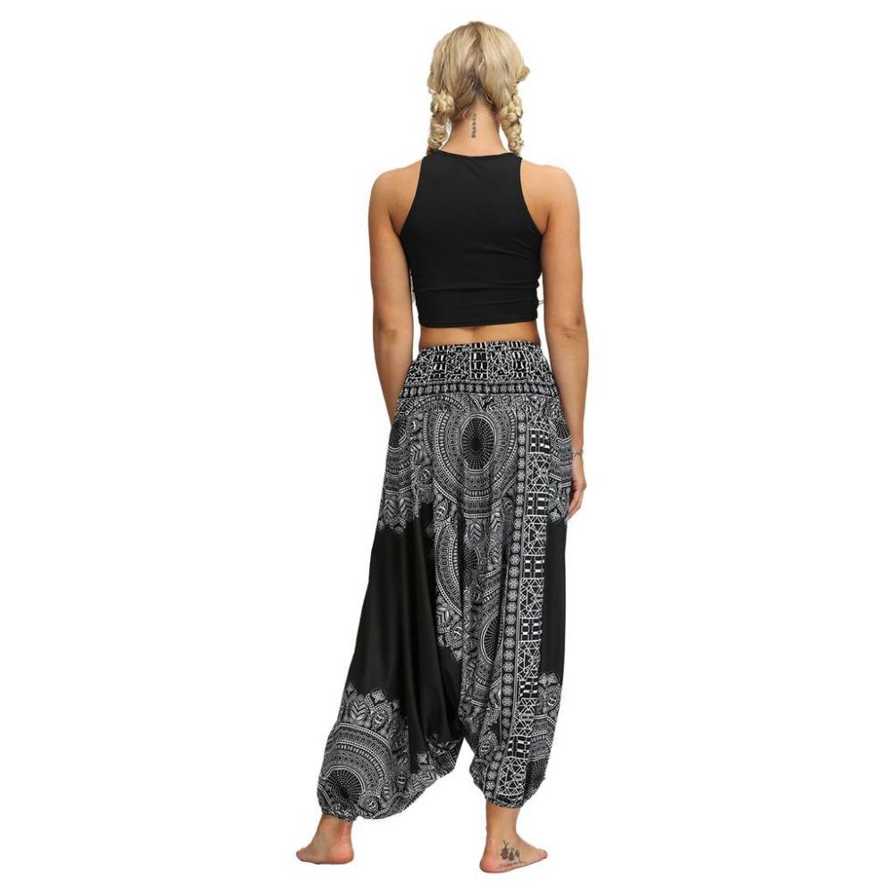Qii-Leggings Women Casual Loose Yoga Trousers Baggy Boho Aladdin Jumpsuit Pants