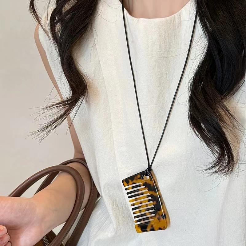 Silver Color Comb Necklace Black Rope Necklace Y2K Women Design Sweater Chain Gravity Girl Party Korean Comb Pendant Decoration