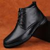 Genuine Leather Mens Casual High Top Shoes Classics Formal Dress Ankle Boots Lace-Up Business Boots Warm Plush Fur Winter Boots