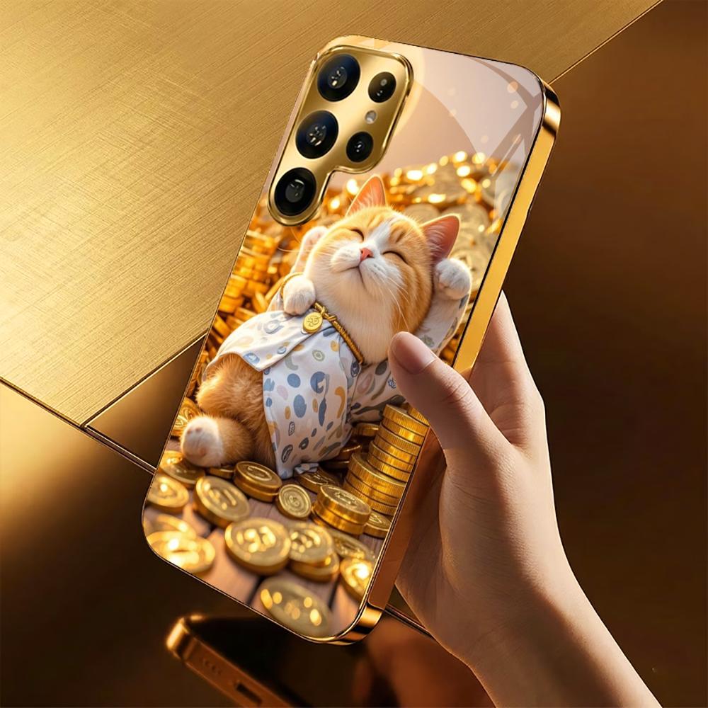Treasure Luxury kitty Высококачественный чехол для телефона Электроокрашенный стеклянный чехол для телефона для Samsung Galaxy S26 S25 S24 S23 S22 S21 FE, Ultra, Plus