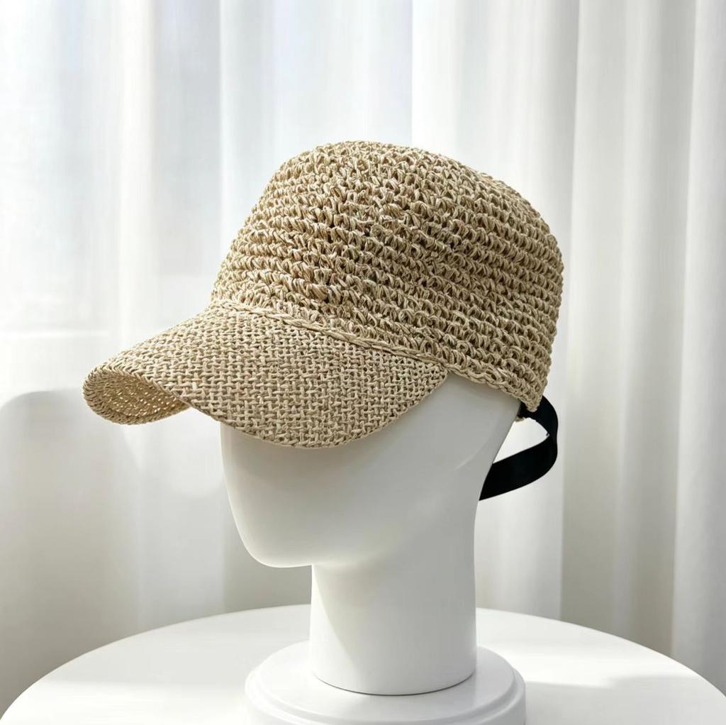 Fashion mixed-color bow strap Straw cap Children's summer breathable wide eaves show face Small sunshade sunscreen cap