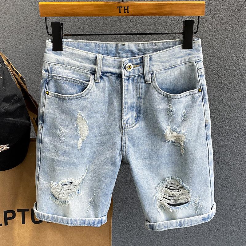 Denim Shorts Men's New Loose Five Point Trendy Horse Pants With Holes Casual Street Fashion Versatile Mid Length Pants Men