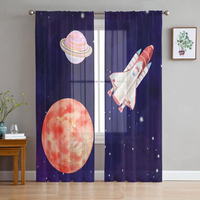 Космос Вселенная Rocket Dream большие тюлевые прозрачные оконные шторы для гостиной, спальни, современные тюлевые занавески из вуали, украшение
