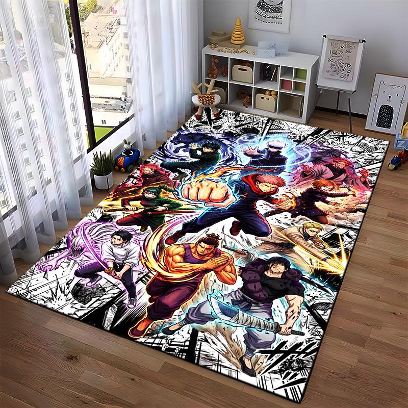 Anime-Style Carpet with Energetic Characters and Action Design Suitable for use as an anti-slip for living room bedroom sofas