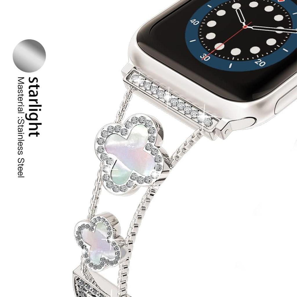 Luxury Style Four-leaf Clover Watch Band For Apple Watch metal with diamonds For iWatch watch bands, high-end luxury Design