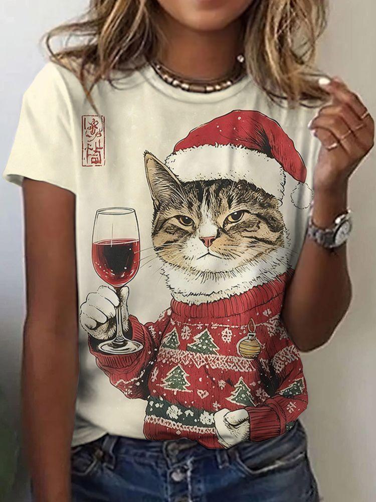 Летние Милые Котята Футболки Кошка 3D Печать Женская Круглый Вырез Короткий Рукав Футболка Повседневные Футболки Харадзюку Y2K Топы Женская Одежда