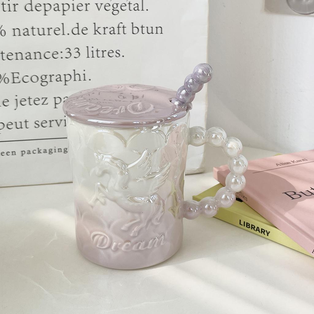 Керамическая кружка с крышкой и ложкой, кружка для ветра, для девочек, высокая ценность, стакан для воды, для пар, офисная кофейная кружка