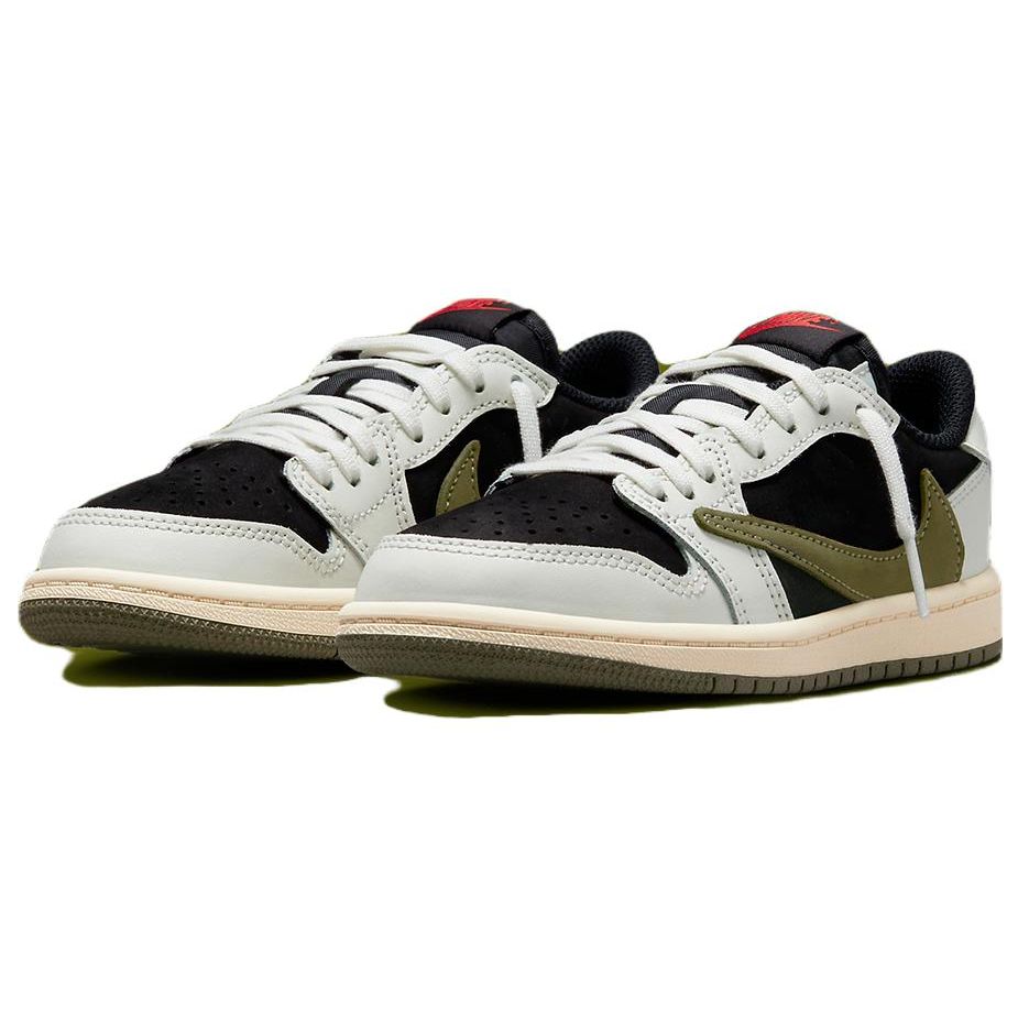 Travis Scott X Air Jordan 1 Retro Low OG SP PS Olive Kids Sneakers White Sail University-Red DZ5909-106