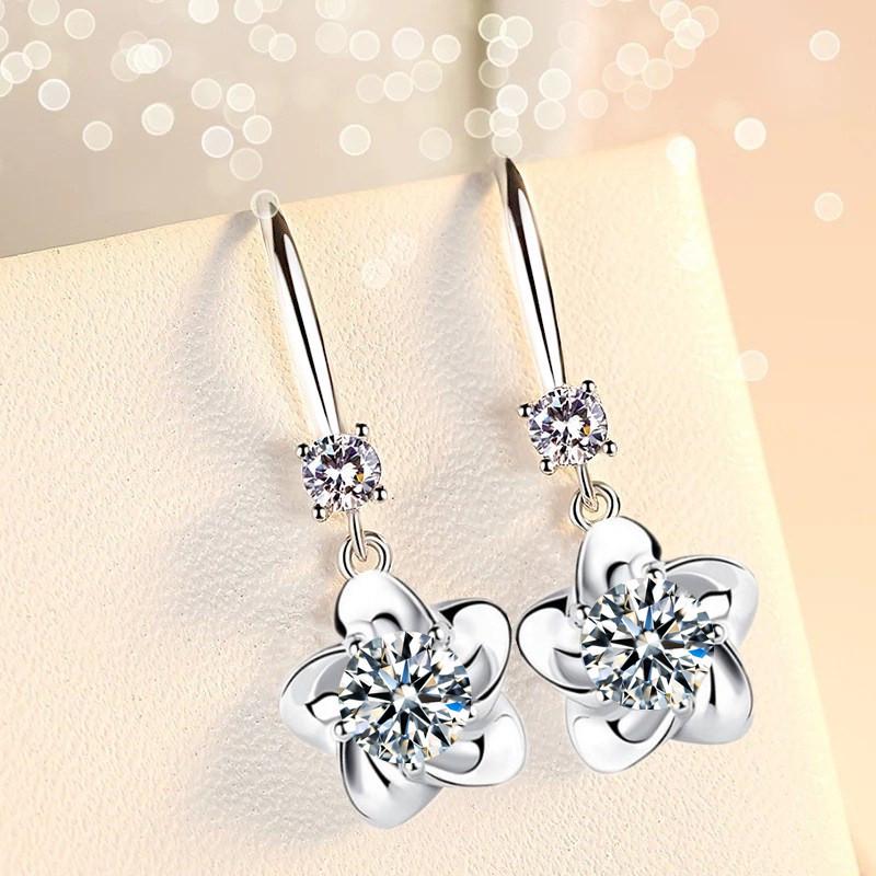 Korean Fashion Plum Flower Earrings Mountain Peony Camellia Temperament Crystal Diamond Earrings