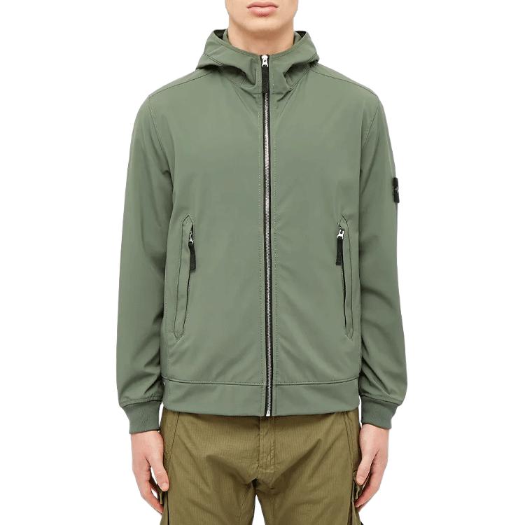 STONE ISLAND Куртка с капюшоном и длинным рукавом на молнии с нашивкой-логотипом Мужские куртки Военно-зеленый 721540927-V0058