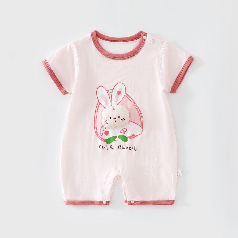 Summer Baby Romper - Newborn Short Sleeve, Round Neck Cartoon Bodysuit