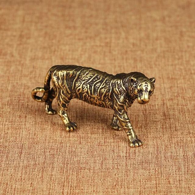 Pure Copper Animal Tigers Model Statue Solid Brass Big Tiger Figurines Ornaments Miniatures Desk Decorations Vintage Home Decor