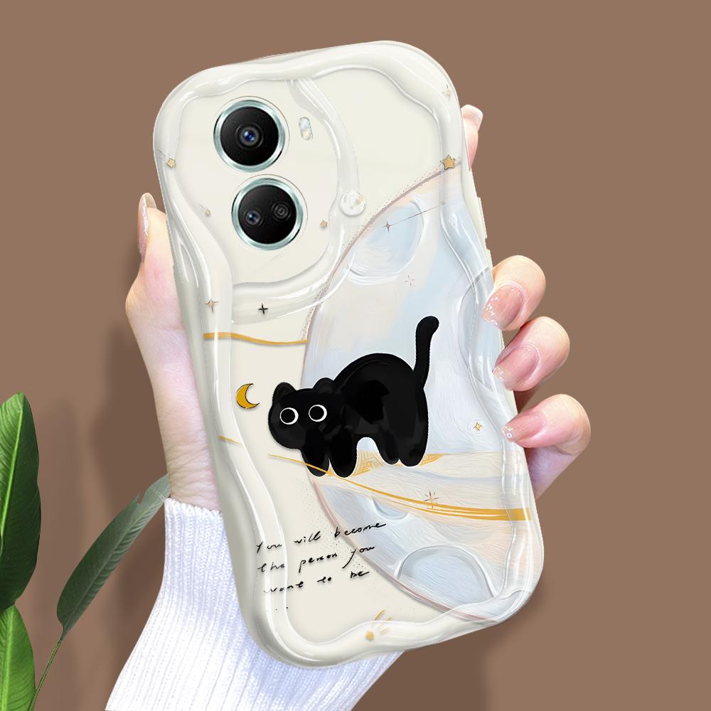 Для Honor 90 Lite P30 Pro Infinix Hot 30 40 40i 40 Pro Smart 8 Pro Vivo V29e V30e Мягкий волнистый край с рисунком милого кота для полноразмерного защитного чехла для объектива