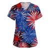 Women's Short Sleeve Independence Day Printed V-Neck Pocket Workwear Top