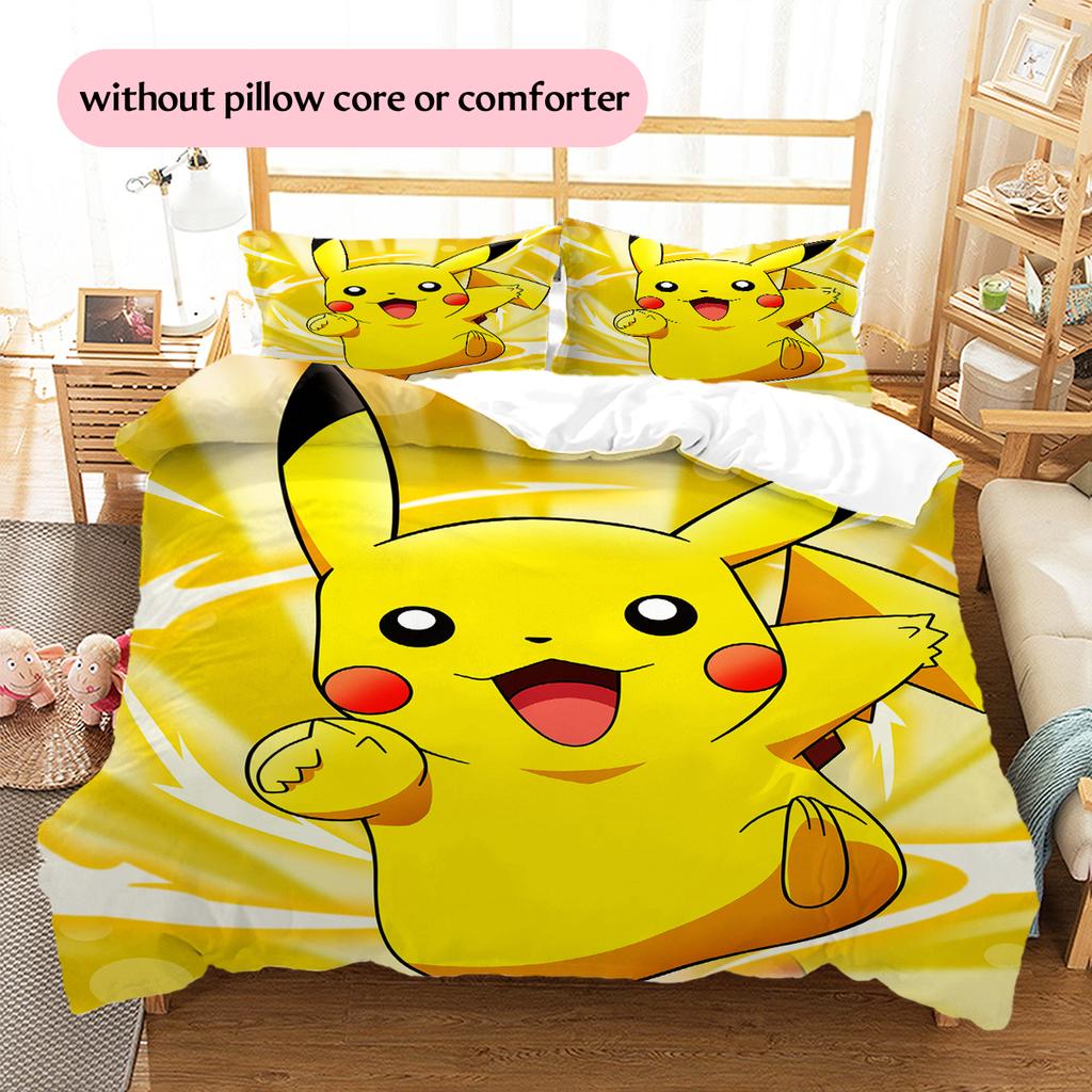 Pikachu Art Illustration Bedding Set, Soft Tone Bedroom Decoration, Elegant Fan Home Gift.chl