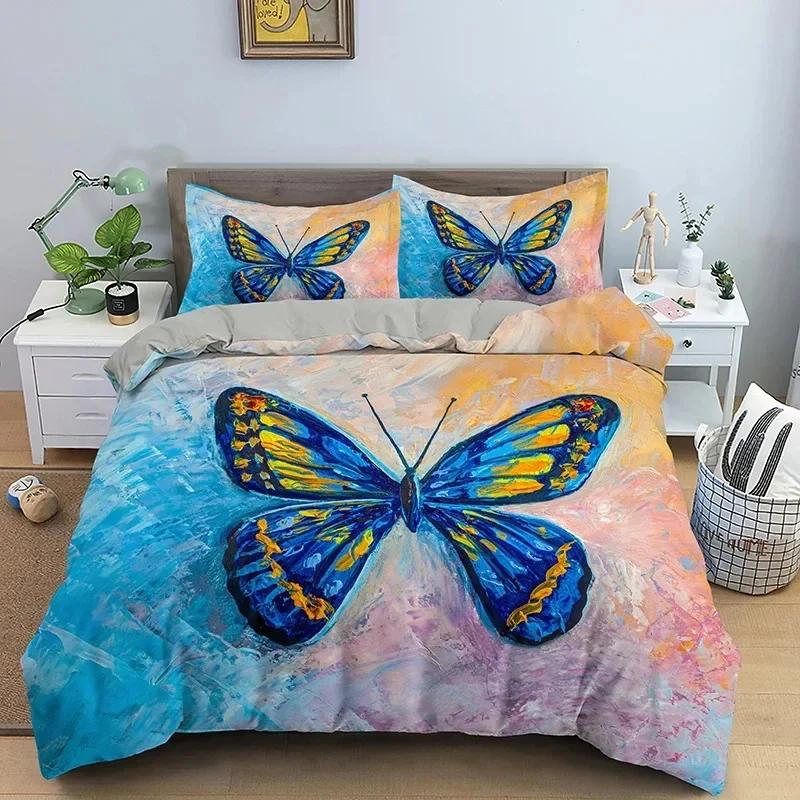 Роскошный новый 3D-принт Бабочка Цветочный Красивый Цветочный Комплект Постельного Белья Двуспальный Queen Пододеяльник Наволочка Постельное Взрослый Домашний Текстиль