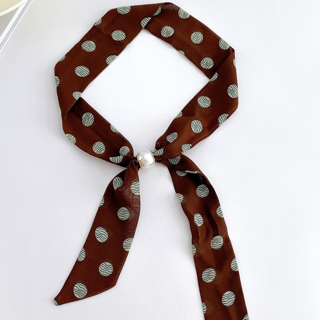 Old money style, black and white polka dot beaded silk scarf, necklace, light luxury temperament, versatile neck accessories, high-end neck strap acc