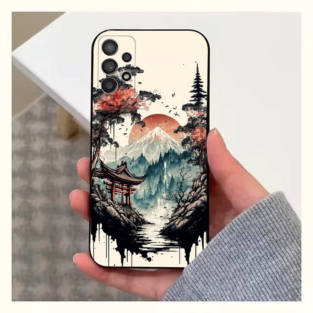 Art Style Japanese Phone Case For Samsung S22,S21,S20,S10,S9,S25,S24,S23,Ultra,FE,Plus,Lite,Soft Silicone Black