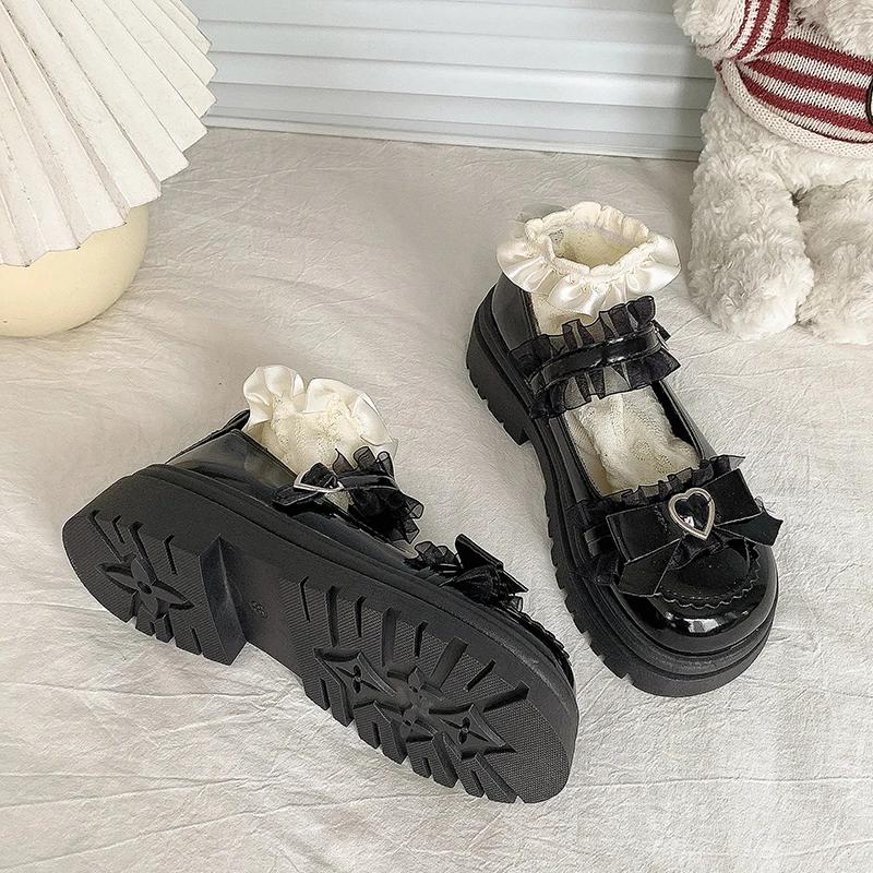 Women's Mary Jane 2024 New Fashion Buckle Pumps Spring Autumn Round Toe Solid Butterfly Knot Platform Casual Ladies Shoes