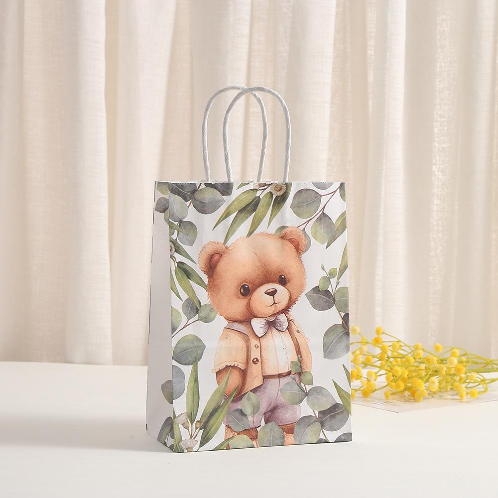 StoBag, Cute Bear Gift Bags with Handles, Kraft Paper Bag for Birthday Party Favors, Baby Shower, Decorations, Reusable 12/30pcs