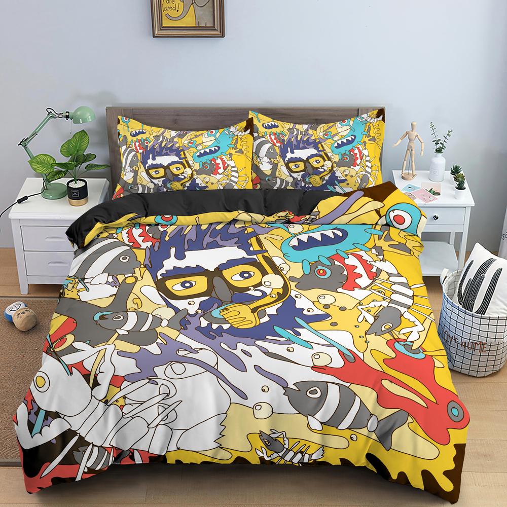Мультяшный граффити King Queen Пододеяльник Абстрактный психоделический стиль Постельное белье Цветной Современный Арт 2/3 шт Полиэстер Пододеяльник