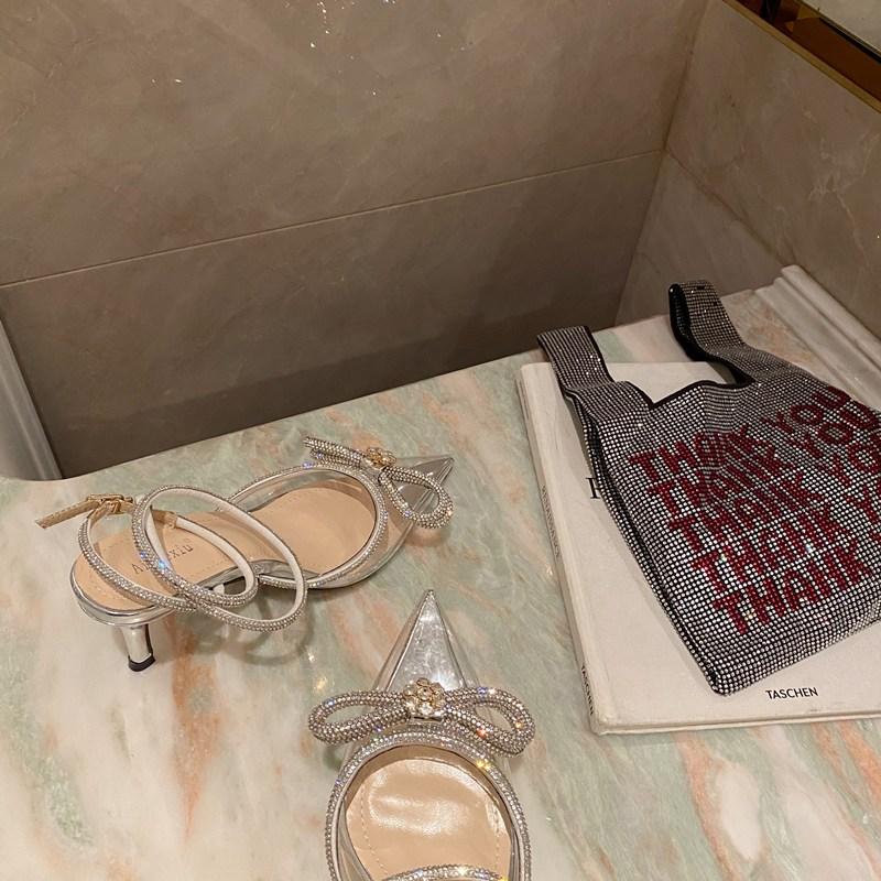 Мода Модные женские прозрачные босоножки с острым носком из ПВХ Элегантные туфли-лодочки на тонком высоком каблуке со стразами и ремешком на щиколотке с пряжкой Закрытые туфли