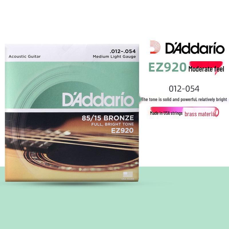 D'Addario EJ16 EZ920 Струны для фолк-гитары с покрытием из фосфорной бронзы, набор из 6 штук.