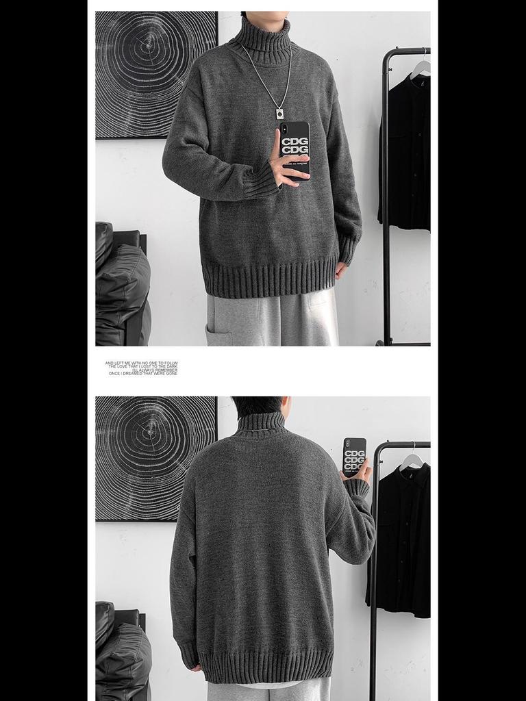 Корейский модный свободный свитер с высоким воротом для мужчин - осень/зима в стиле Гонконга