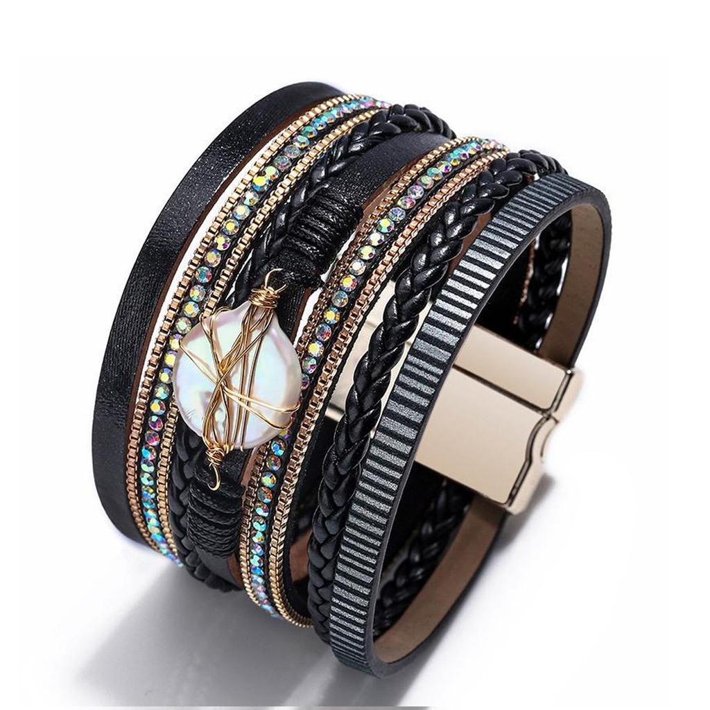 Кожаный браслет для женщин Многослойный браслет в стиле бохо Femme Jewelry