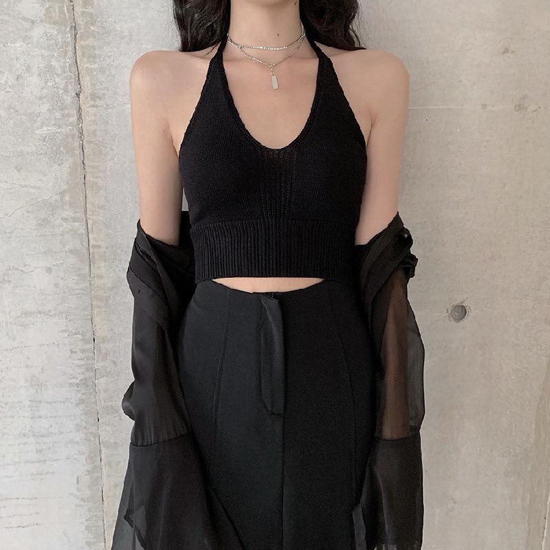 Internet Celebrity Summer Hyuna Camisole Women's Inner Wear Sexy Halterneck Open Back Short Outer Top Trendy