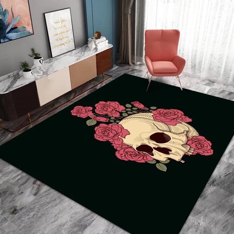 Halloween Crystal Velvet Horror Pumpkin Carpet Living Room Coffee Table Mat Bedroom Bed Blanket Bathroom Non-Slip Mat