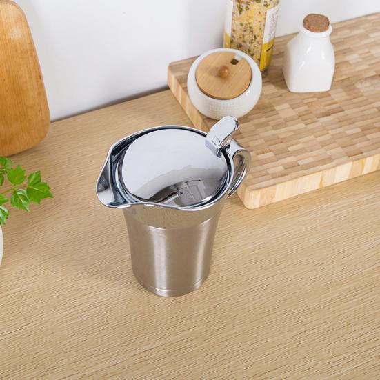 400/800ml Gravy Boat Stainless Steel Sauce Pot with Hinged Lid Double Wall Insulated Gravy Pitcher Milk Jug Dispenser for Sauce Syrup Cream