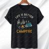 Жизнь лучше у костра Футболка Винтажный Кемпинг Графика с костром Модный Походный Дышащая Быстросохнущая Мужская Одежда