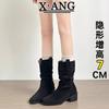 Cowhide Version Inner Height Increase Martin Boots Children's Thick Heel Thin Pile Boots Medium Boots Western Cowboy Boots Knight Boots